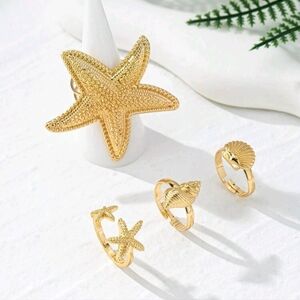 4pcs/Set Exaggerated Wide-Textured Starfish Shell Seashell Seaside Element Women